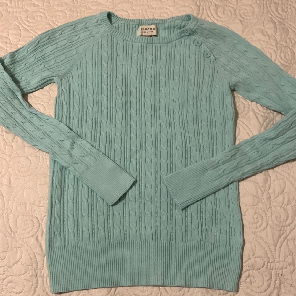 Sonoma Mint Green Mini Cable Crew Neck Sweater Size S